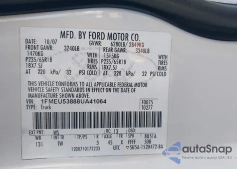 2008 Ford Explorer Sport Trac Limited z USA, uszkodzony, nr VIN 1FMEU53888UA41064